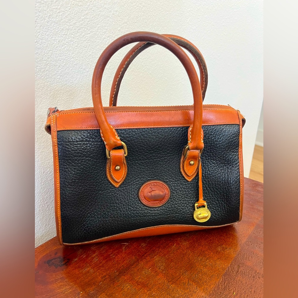 Dooney & Bourke Black and Brown Pebbled Leather Satchel